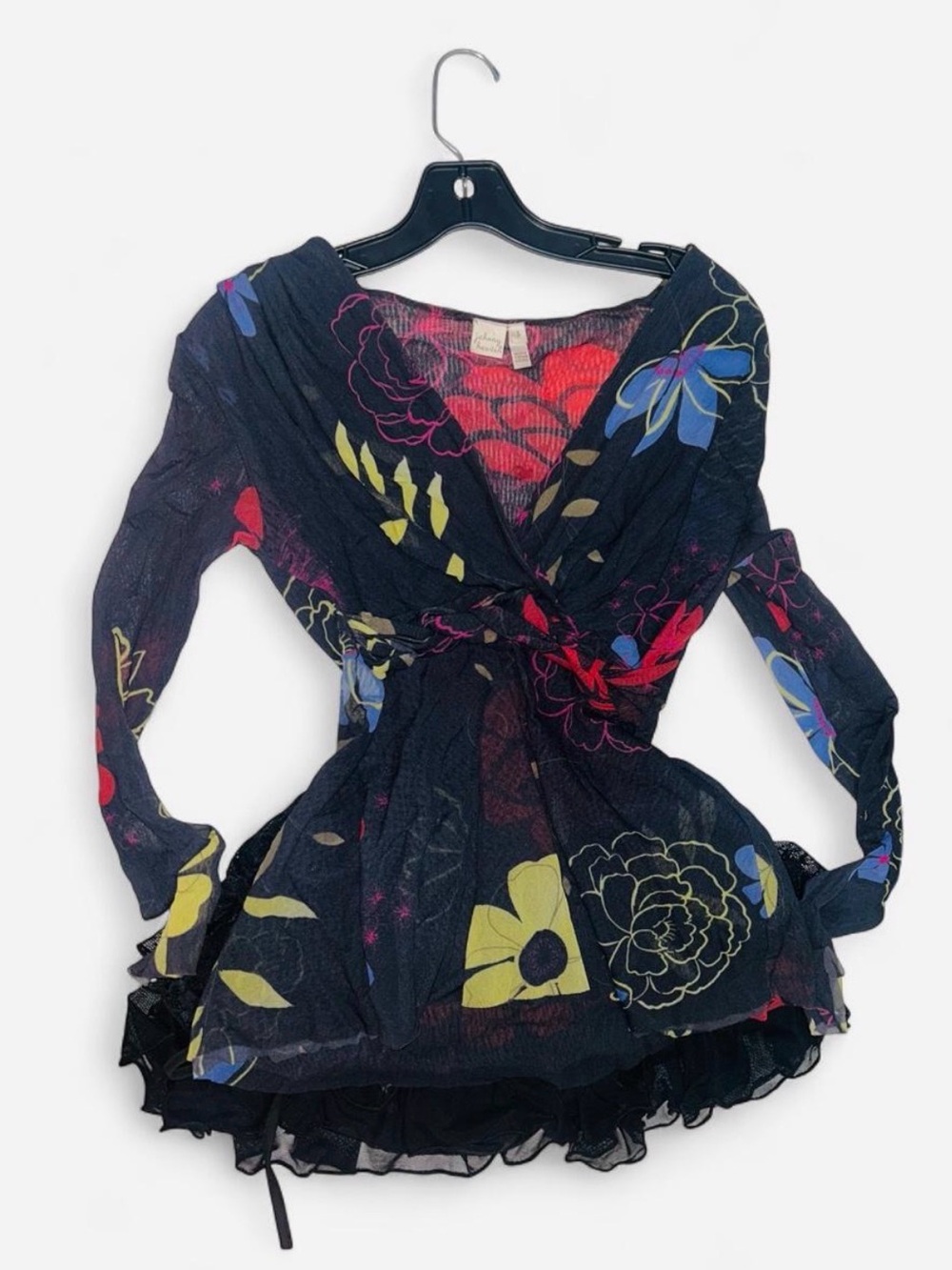 Floral Navy V-Neck Blouse